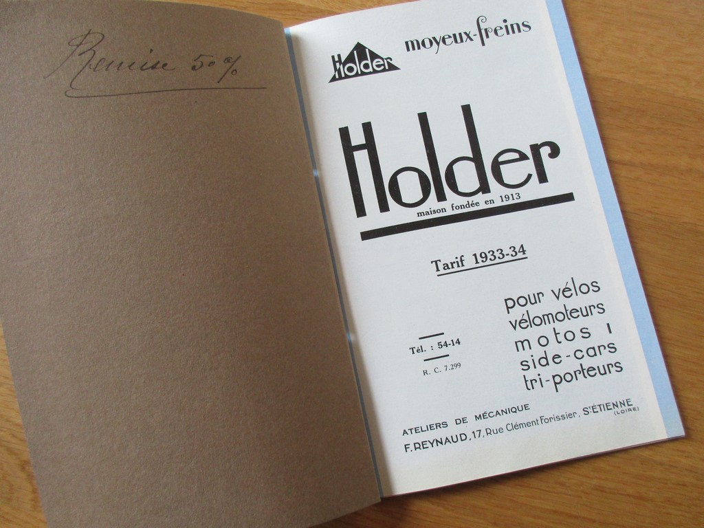 CATALOGUE ACCESSOIRES CYCLE  MOYEUX HOLDER FREINS 1933 VELO SIDE TRIPORTEUR