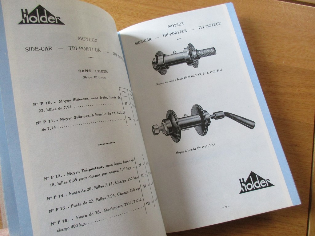 CATALOGUE ACCESSOIRES CYCLE  MOYEUX HOLDER FREINS 1933 VELO SIDE TRIPORTEUR